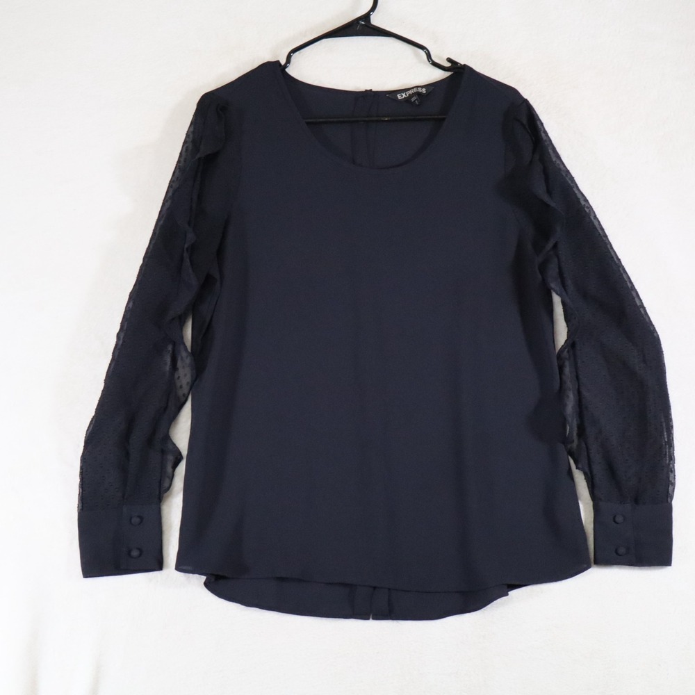 Express Women's Size M Navy Blue Blouse Lace Sleeve Long Sleeve Top
